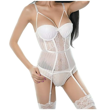 

Women Secxy Lace Up Boned Overbust Corset Bustier Bodyshaper Tops And Panties Set