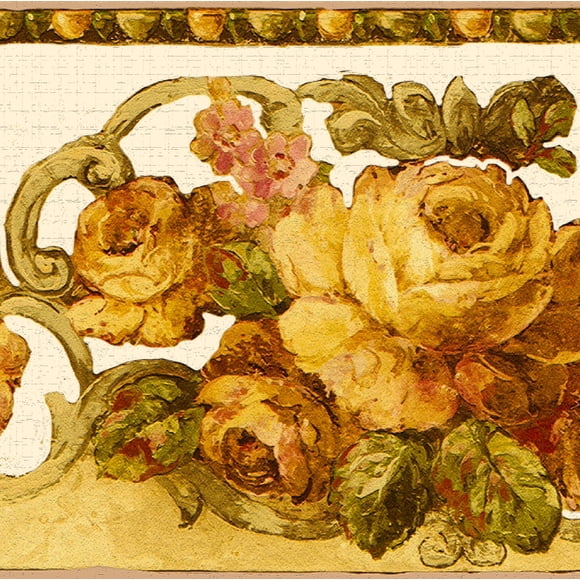 Dundee Deco's Peel and Stick Wallpaper Border - Victorian Cream, Beige Blooming Roses Wall Border Retro Design, 15 ft x 7 in (4.57m x 17.78cm), Self Adhesive