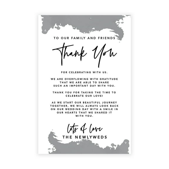 Koyal Wholesale Ultimate Gray Watercolor Wedding Thank You Place Setting Cards for Table Reception Dinner Plates, 56-Pk