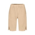 thumbnail image 3 of Kids Girls Solid Color Linen Shorts Knee Length Preppy Style Casual Loose Fit Adjustable Waist Beach Bottoms for Summer Wear Beige 4 Years-5 Years, 3 of 3