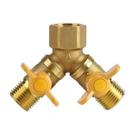G1/2 Brass 2 Way Tap Adapter with Shut Off Ball Valve for Garden Irrigation & Outdoor Water Management