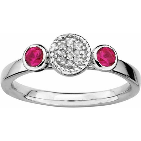 Sterling Silver Stackable Expressions Dbl Round Cr. Ruby & Dia. Ring