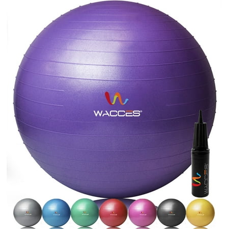 Wacces Exercise Workout Yoga Ball for Yoga Fitness Pilates Sculpting with Dual Action Pump - Purple - 55 (Best Exercise Ball Workouts)