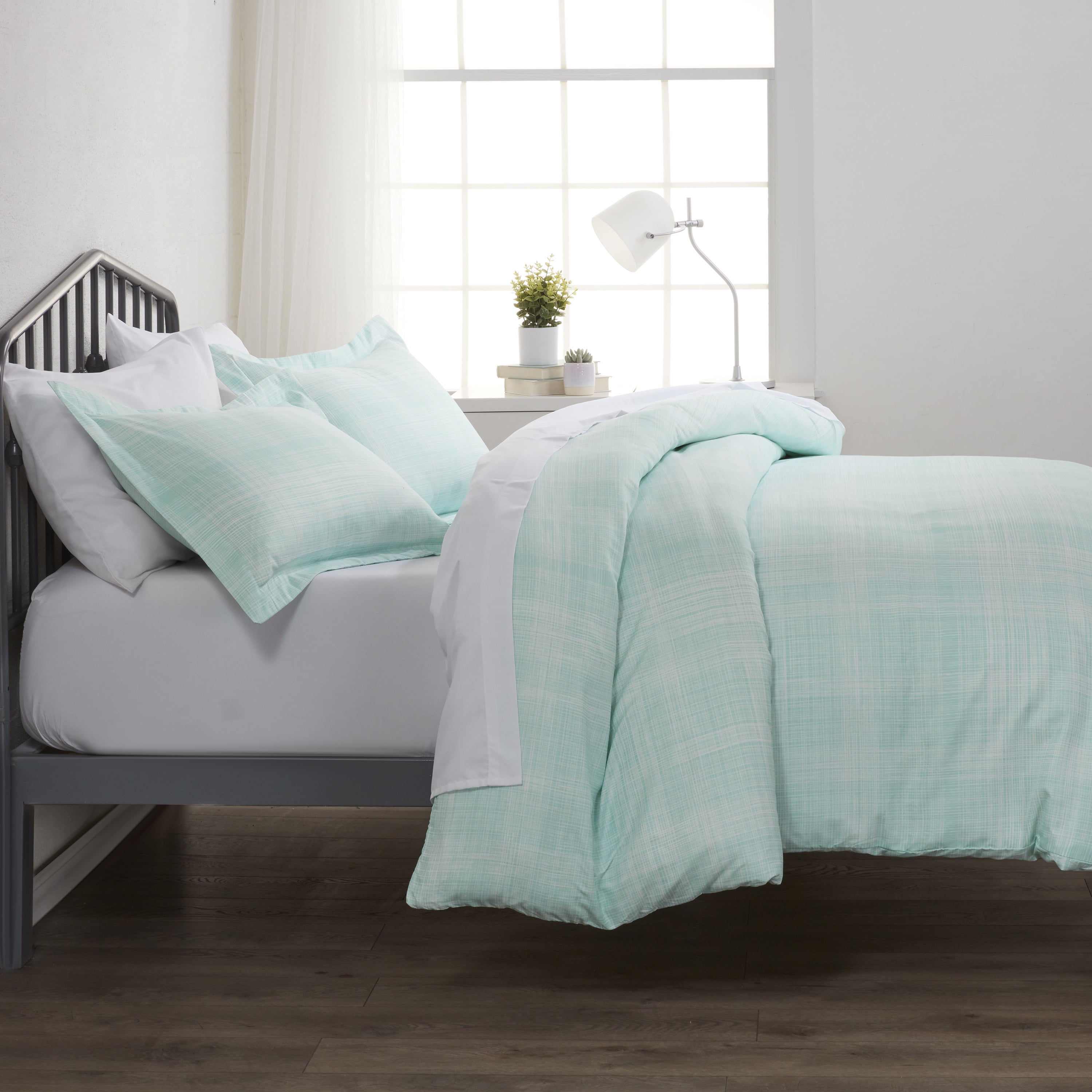 Noble Linens Aqua Thatch Pattern Duvet Set 2-Piece Duvet Cover Set, Twin/TwinXL
