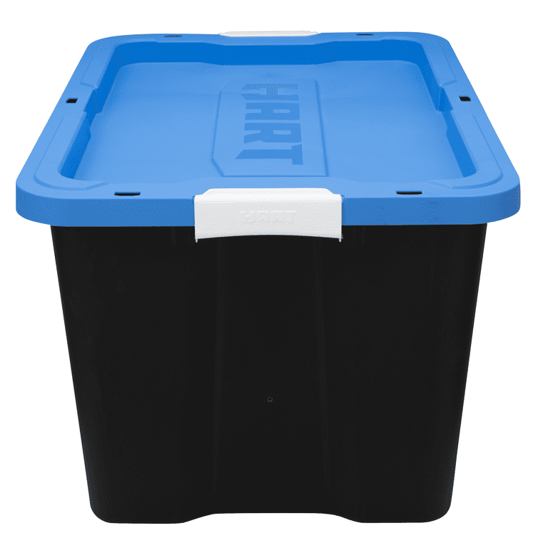27 Gallon Plastic Storage Latch Box, Storage Bin with Secure Lid, Stackable Storage  Containers with Carry Handle, Black 4 Pack 