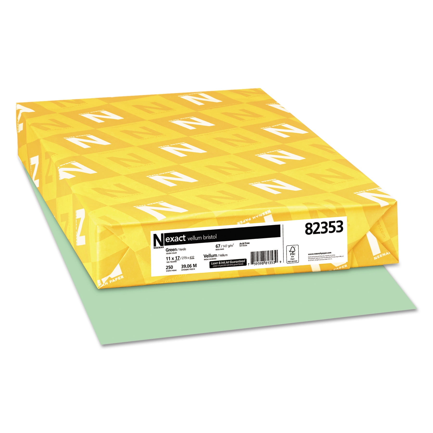 Neenah Paper Exact Vellum Bristol Cover Stock, 67lb, 11 x 17, Green