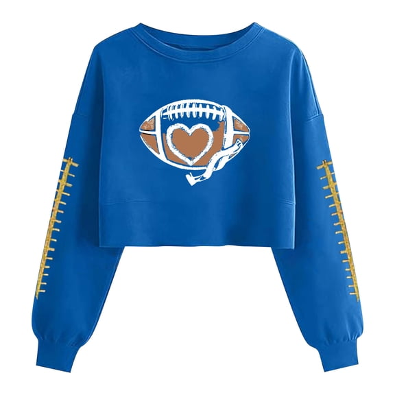 Gamivast Womens Graphic Tees Football Heart Game Day Print Sweatshirts Crew Neck Long Sleeve Pullover Tops Loose Fit Athletic Workout Outfits