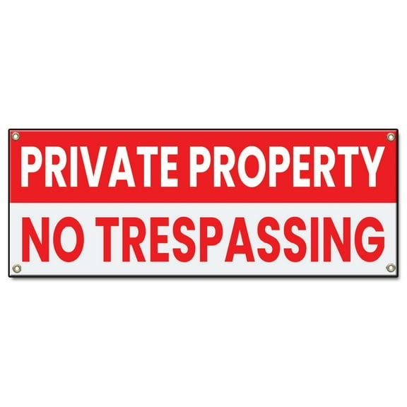 Private Property No Trespassing | 18" X 48" Banner | Heavy Duty 13oz. Outdoor Vinyl Single Sided With Grommets | Made in The USA
