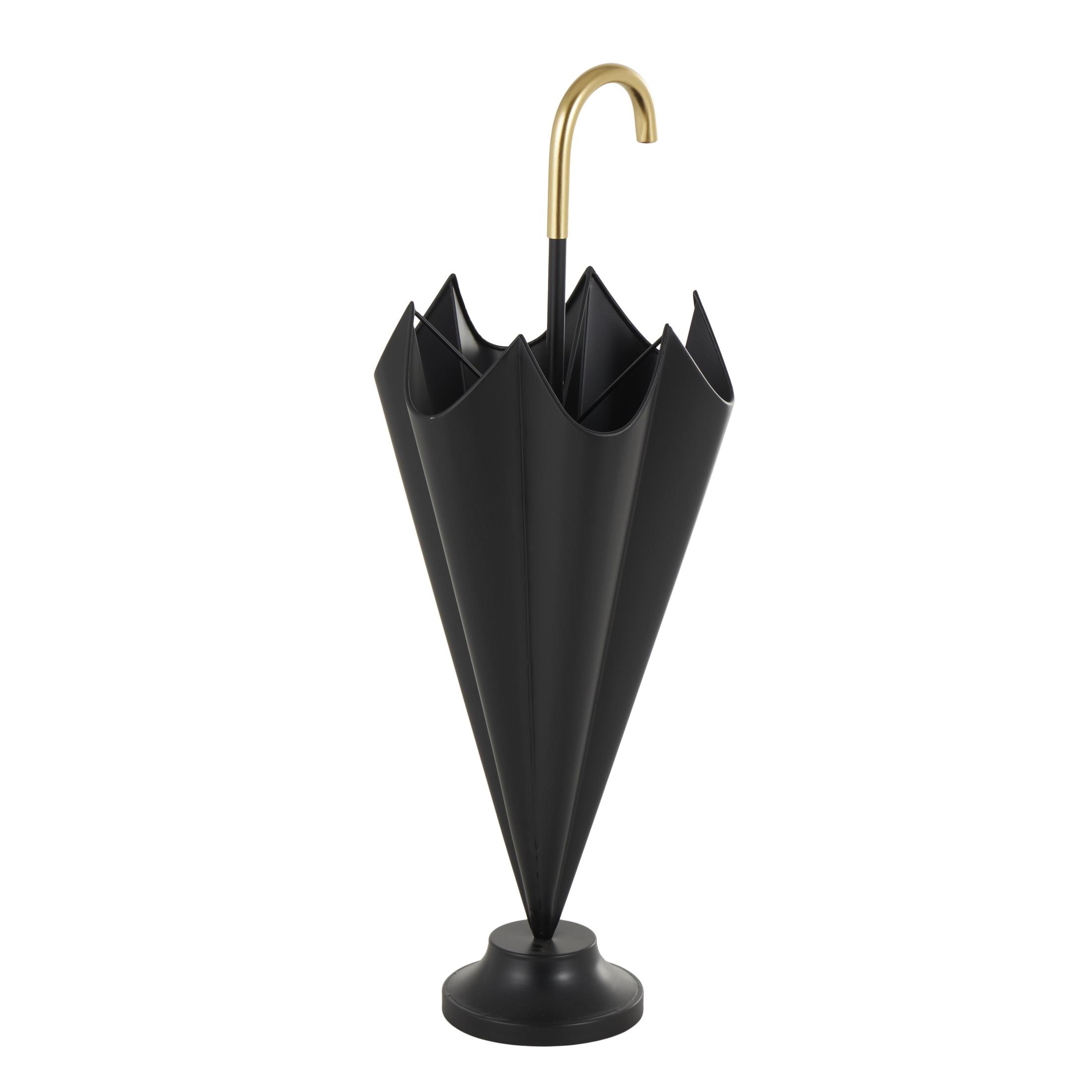 DecMode Black Metal Umbrella Stand with Gold Handle and Ball Details