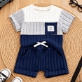 thumbnail image 4 of UngA Toddler Infant Baby Boys Summer Outfits 3 6 9 12 18 24 Months 2 3 T Boy Knit Shorts Set 2Pcs Spring Clothes Suit (Blue,9-12 Months), 4 of 7