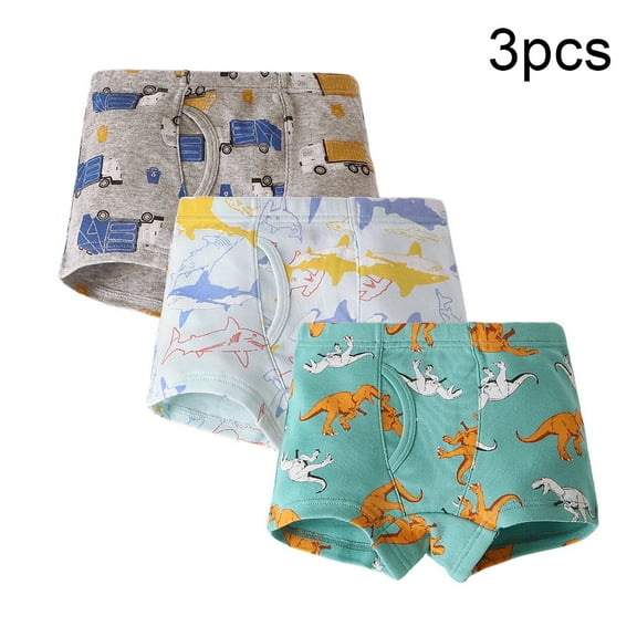 Chenyin 3PCS Kids Baby Underwear Boxer Brief for Boys Cotton Shorts Toddler Cartoon Dinosaur Underpants 3-8 Years Panties for Boys