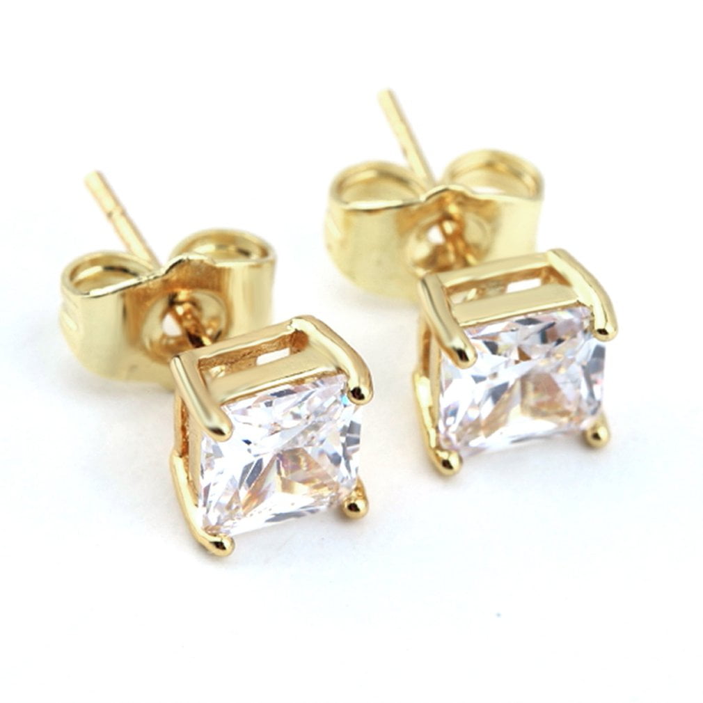 Women Superb Gold Color Clear Square Stud Earrings Shiny Rhinestone Women Superb Gold Color Clear Square Stud Earrings Shiny Rhinestone For Young And Maturity Female