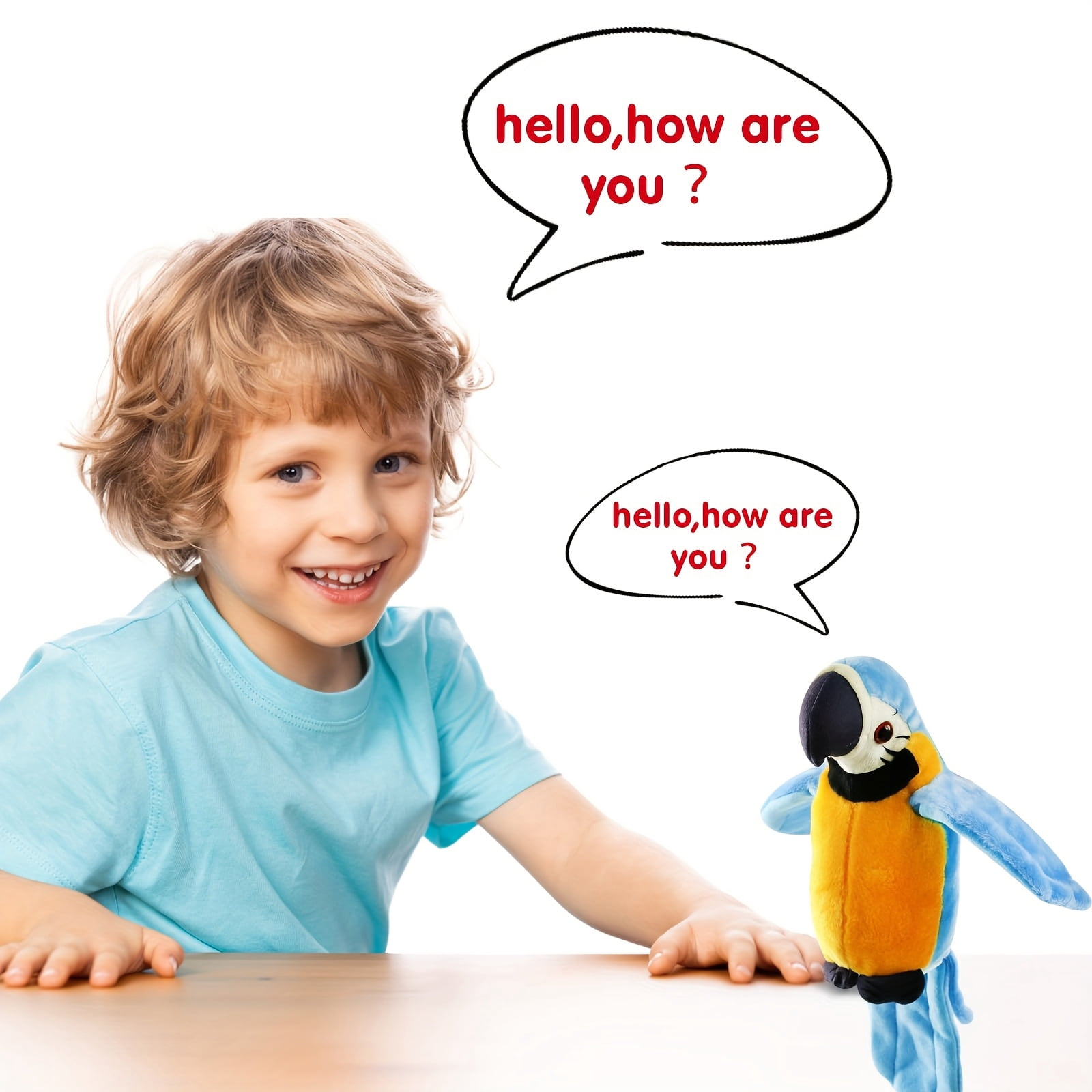 Houwsbaby 9'' Blue Electronic Musical Talking Parrot Plush Toy Interactive Toy,Recording Stuffed Animal Repeat What You Say Shake Wings Macaw Record Bird Toy for Kid Girl Easter