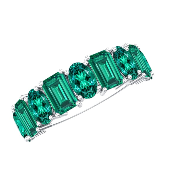 Rosec Jewels Lab Grown Emerald Half Eternity Ring for Women (AAAA Grade), 925 Sterling Silver, US 4.00
