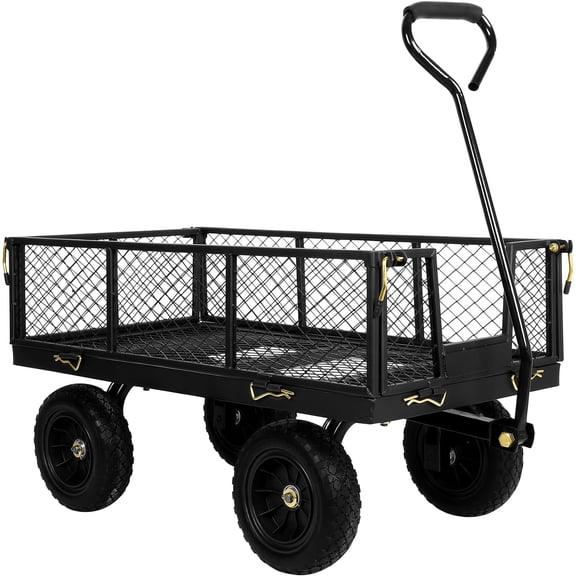 10" Flat Free Tires Heavy Duty Garden Cart with 180° Rotating Handle and Removable Sides, 4 Cu.Ft 880 lbs Capacity Utility Steel Wagons for Outdoor, Yard