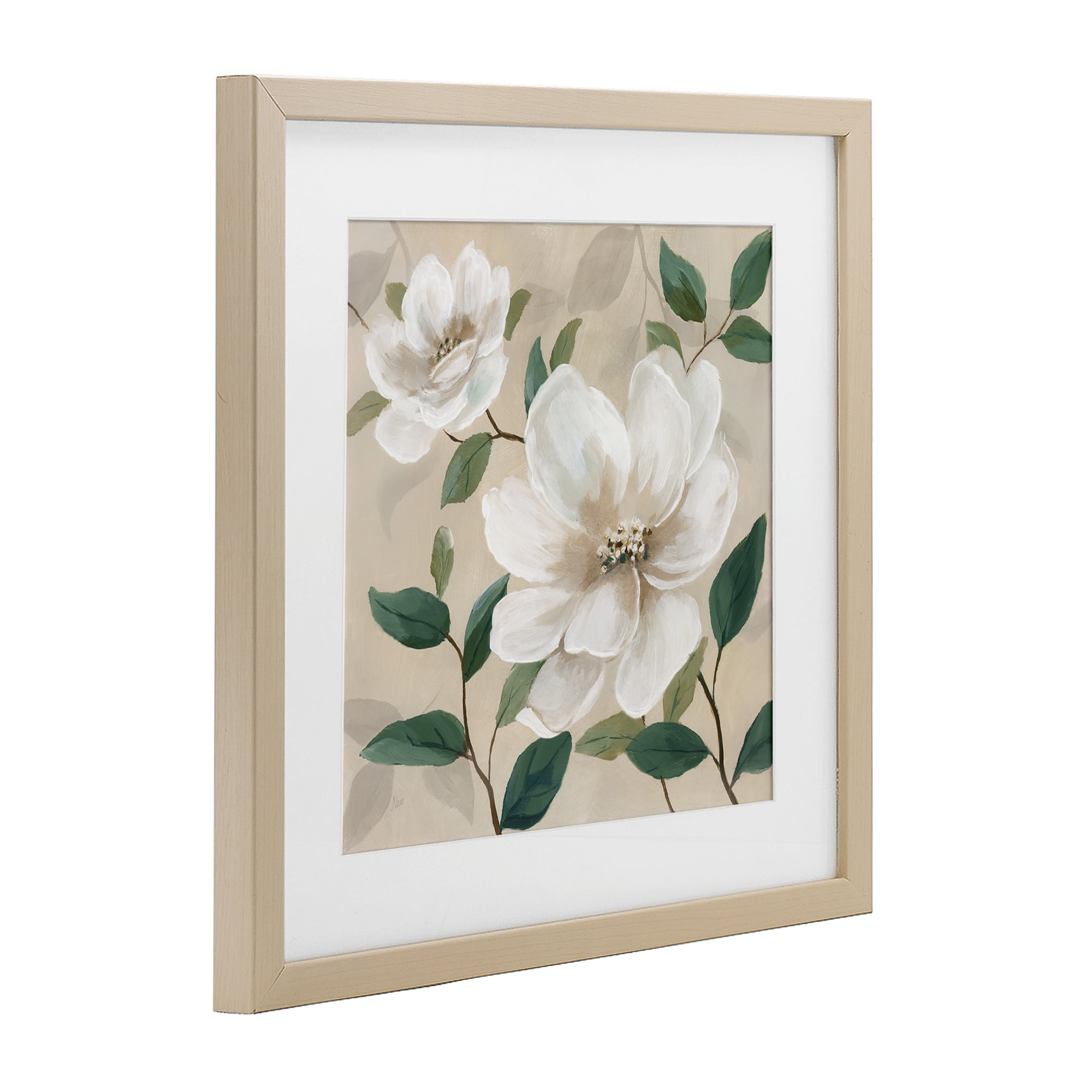 Stupell Industries Serene White Blossom with Leaves Birch Framed Print Under Glass, design by Nan