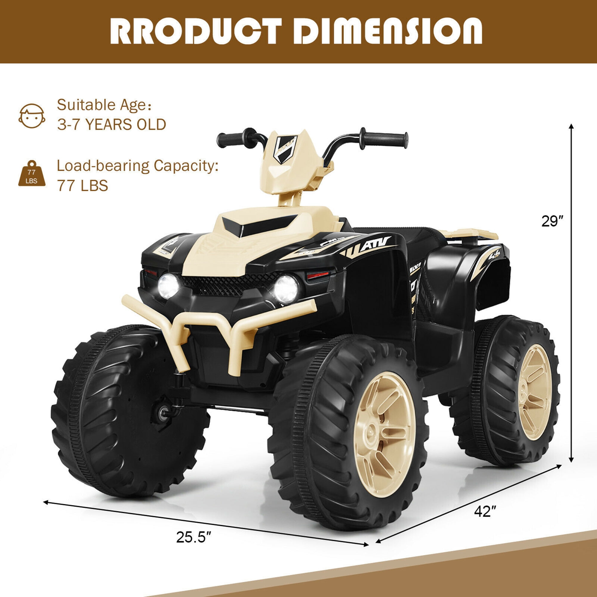 Gymax 12V Electric Kids Ride On Car ATV 4-Wheeler Quad w/ Music LED Light Yellow