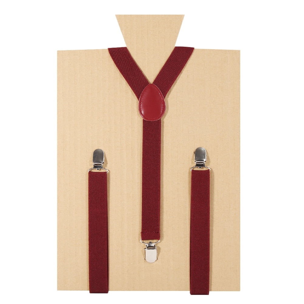 Mens Womens Elastic faux Leather Suspenders Adjustable Braces Belt Clip-On Width