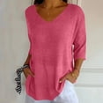 thumbnail image 5 of SDNall Knit Tops for Women Solid Color Spring/Summer Knitted V-Neck Medium Sleeve Casual Top Womens Blouse, 5 of 9