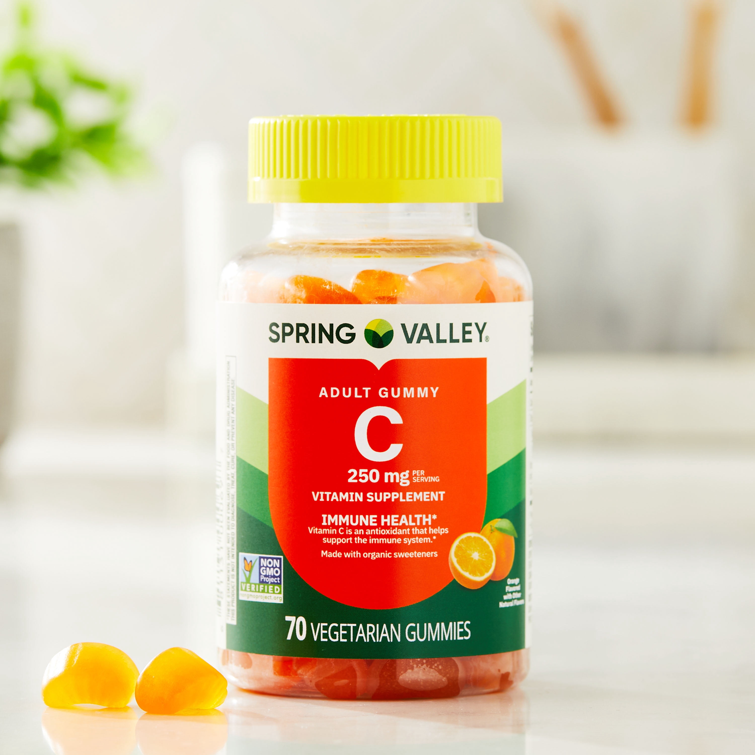 (4 pack) Spring Valley Vitamin C Supplement, Orange Flavor, 250 mg, 70 Count, Gummies for Immune Health