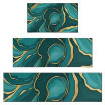 Teal Gold Marble Pattern Kitchen Rugs Sets Of 3,Kitchen Runner Rugs Non Skid Washable,Decorative Kitchen Floor Mats for Kitchen,Sink,Laundry,17"x30"  17"x47"   17"x59"