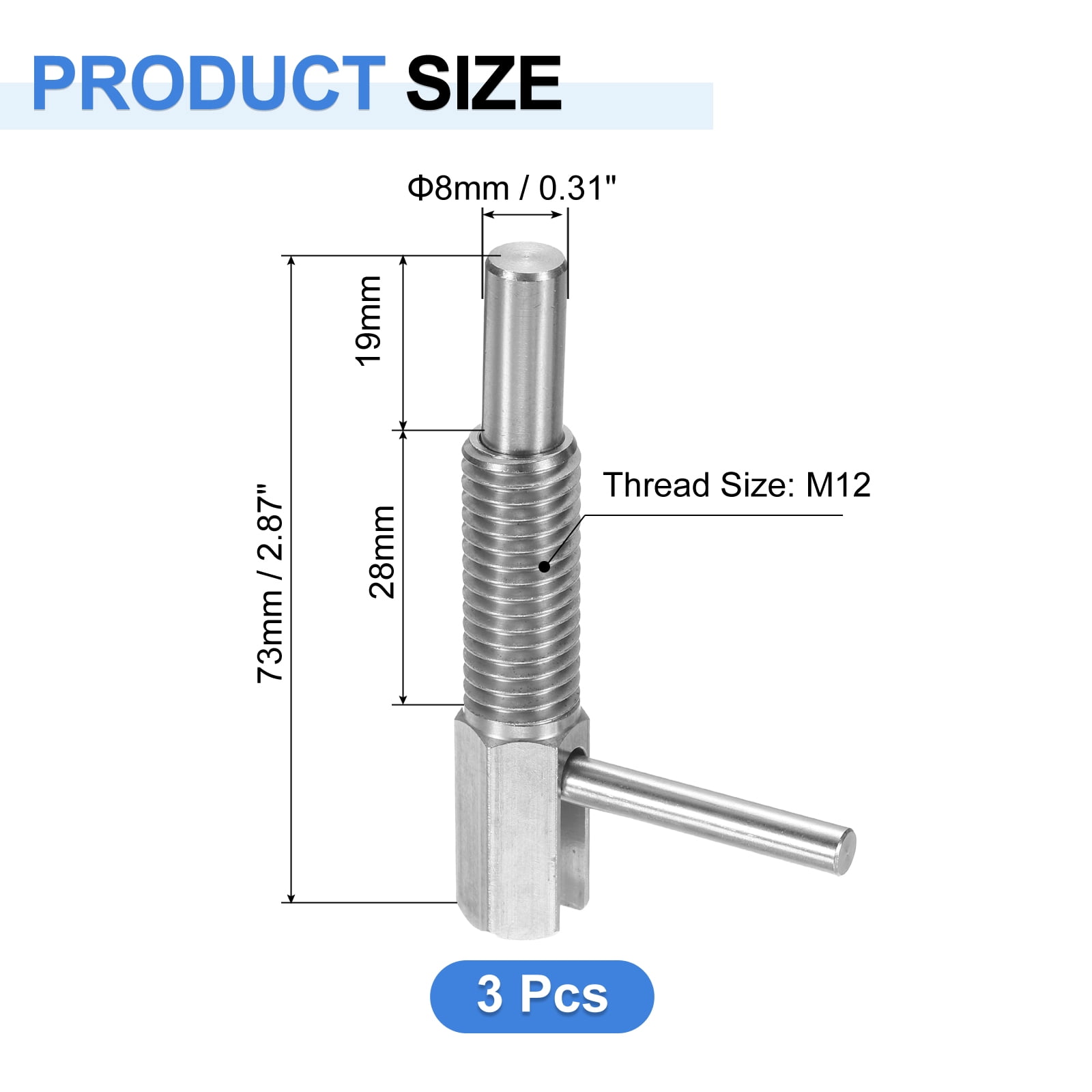 Uxcell 3 Pack Retractable Indexing Plunger Pin, M12 L Spring Plunger Stainless Steel Spring Loaded Latch Telescopic Locking Pin for Machinery Shipbuilding