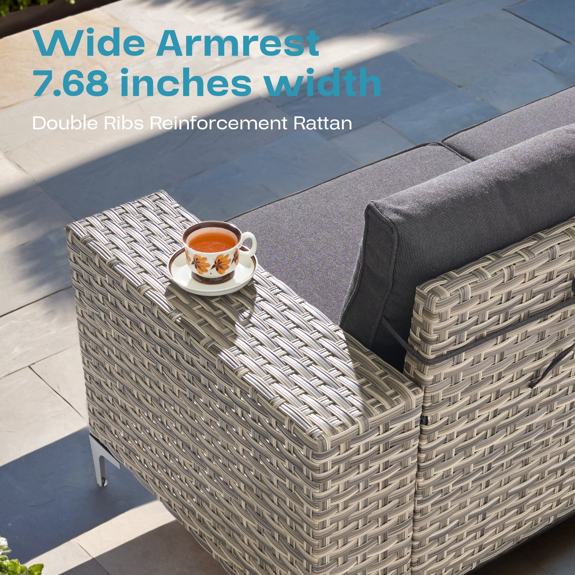 Ovios 8 Pieces Wicker Patio Furniture Sets Outdoor Conversation Sectional Sofa with Swivel Chairs & Solar Light Table