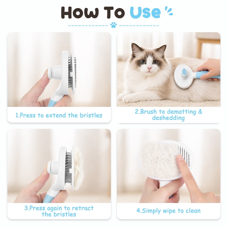 Euqvunn Cat & Dog Self-Cleaning Slicker Brush, Blue photo 4
