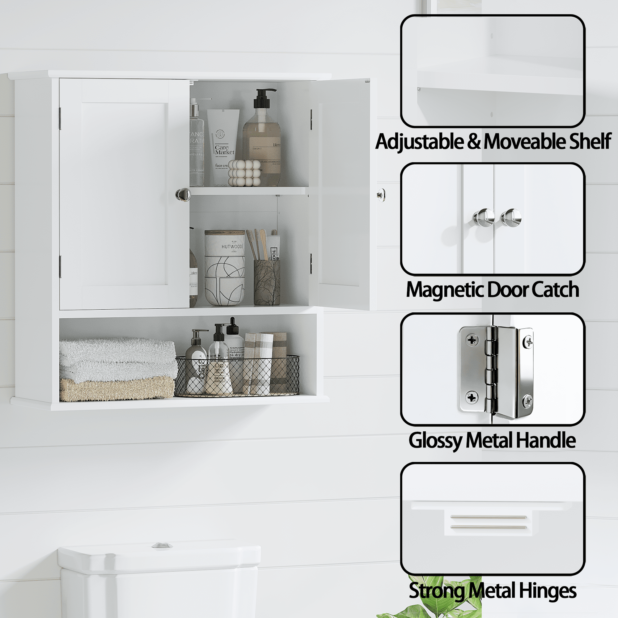 Bathroom Cabinet Wall Mount,3-Tier Medicine Cabinet Storage Organizer with Adjustable Shelves for Bathroom,Kitchen,Entryway,White