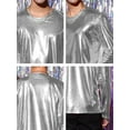 thumbnail image 6 of INSPIRE CHIC Men's T-Shirts Round Neck Long Sleeve Shiny Top XL Silver, 6 of 7