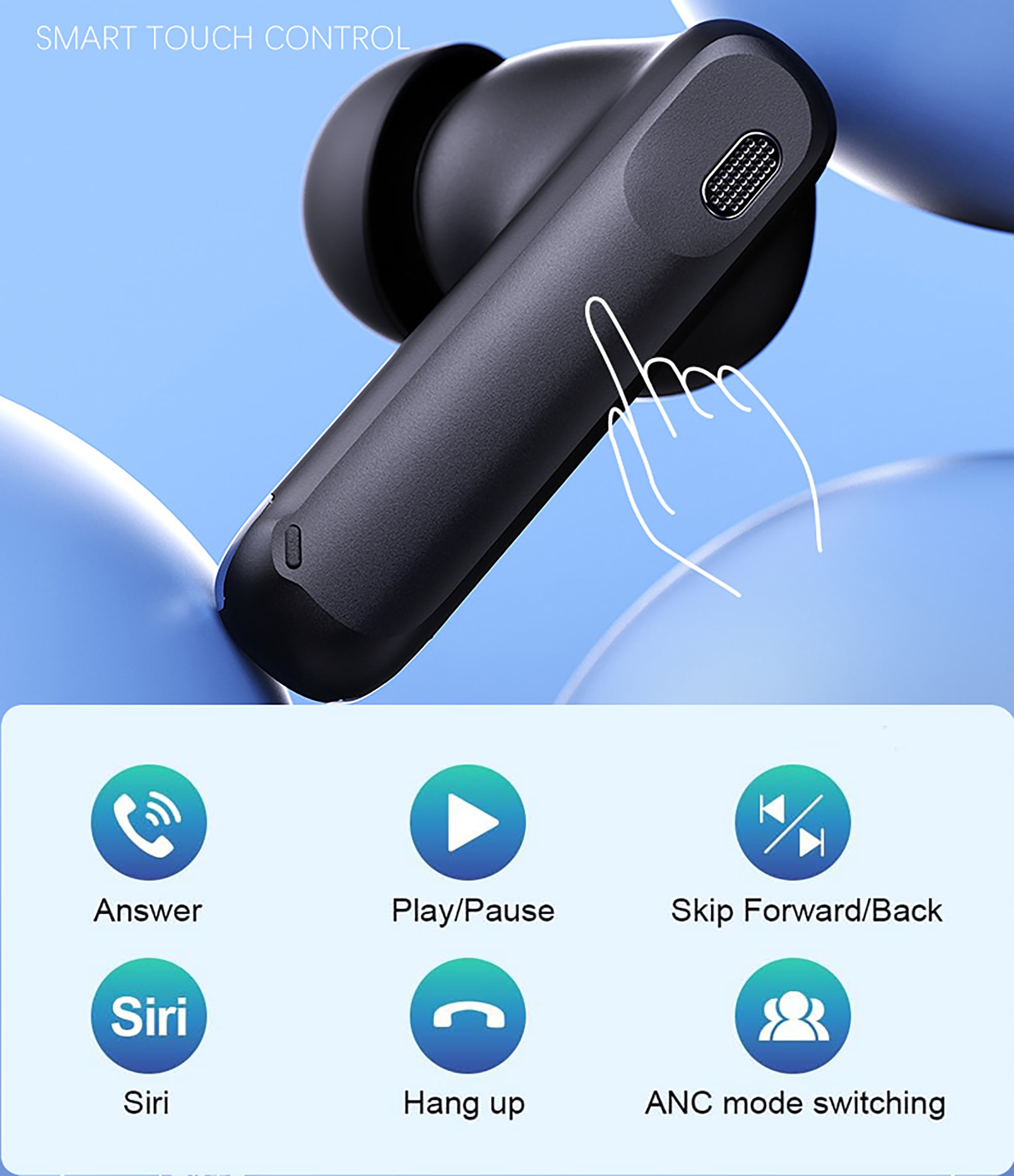 Wireless Earbuds Bluetooth Headphones, EarBuds with Touch Screen, ANC Noise Cancelling Transparency Mode, 40H Stereo Deep Bass, IPX7 Waterproof, Clear Calls, 5 EQ for iOS Android