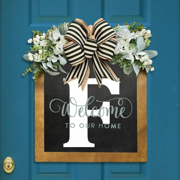 Señal De Bienvenida De Guirnalda Señal De Bienvenida De Guirnalda Placa decorativa para puerta con 26 letras, adornos de madera para jardín, letrero de bienvenida para puerta (F)
