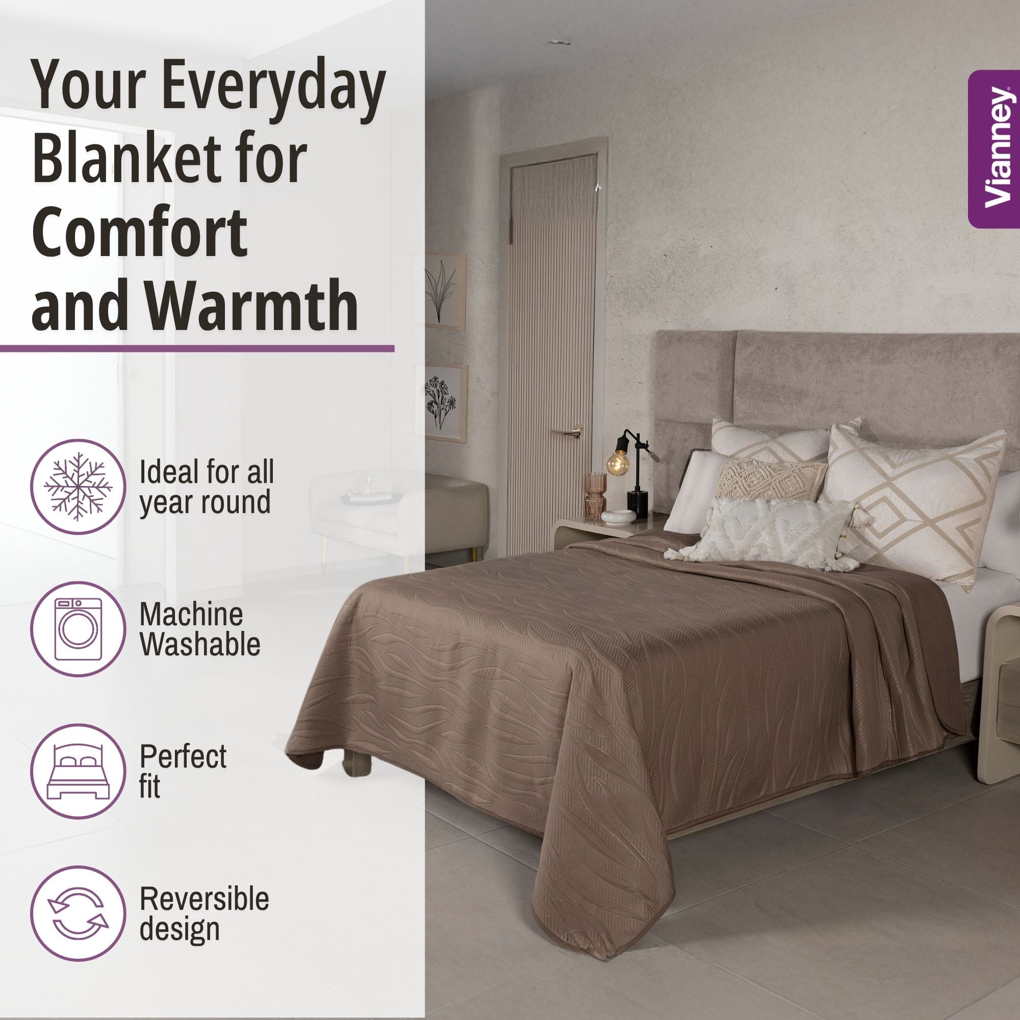 Vianney Comforter Twin Novo Coffee Lightweight and Soft Fleece Material Cozy Throw Year Round Comfort Bedding