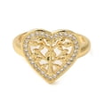 thumbnail image 2 of 5 pc Brass Micro Pave Cubic Zirconia Open Cuff Ring Heart with Tree Real 16K golden Plated Inner Diameter: 17mm, 2 of 3