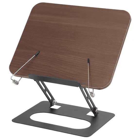 Black Walnut Wooden Book Stand, Adjustable Cookbook Stand with Sturdy Metal Frame, Spring Page Holders, 11.8 x 9.4 in / 30 x 24 cm Wide Board for Sheet Music, Books, Tablet