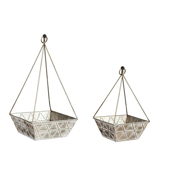 Evergreen Geometric Embossed Metal Planter, Set of 2