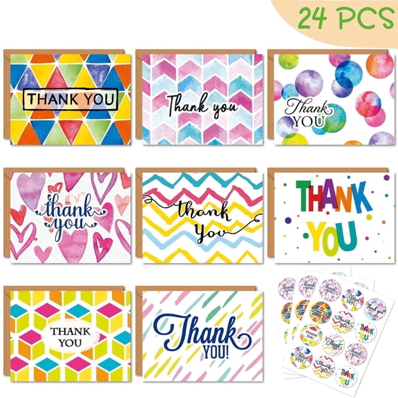 Lockways 24 PCS Thank You Cards, Mothers Day Gifts, 4" x 3" Thank You Cards with Envelopes and Stickers, Blank Cards for Wedding, Bridal Shower, Graduation