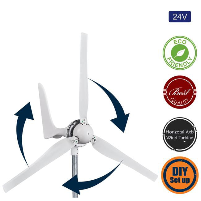 White 12V 1200W Small Wind Generator Turbines Kit 3 Blades Generator Power Parts Turbines Kit for Marine Home Charging 