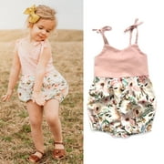 Newborn Baby Girl Summer Outfits Halter Strap Sleeveless Floral Rompers Jumpsuit Sunsuit (0-6 Months)