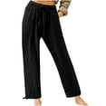 thumbnail image 6 of LLYwey Cargo Pants Women Plus Size Fashion Womens Casual Elastic Loose Pants Straight Wide Leg Trousers Pants Plus Size Full Length Pants Female Long Pant Style H2234 Black M, 6 of 7