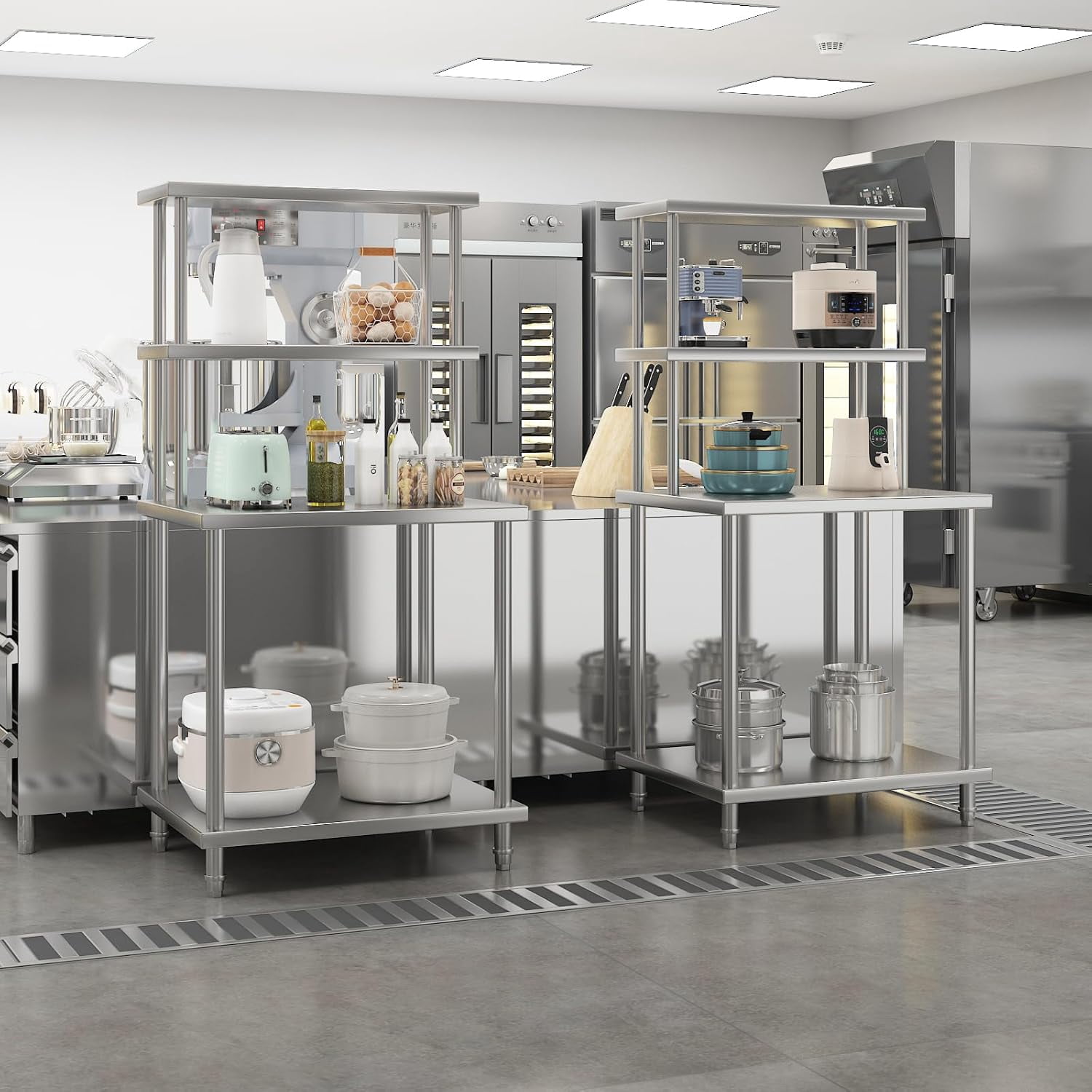 Stainless Steel Double Overshelf, Commercial 2-Tier Adjustable Shelves, Double Deck Overshelf for Prep & Work Table In Restaurant, Kitchen and Home, 30" x 24"