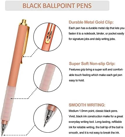 YNGLLC Ballpoint Pens Medium Point 1mm Black Ink Work Pen with Super Soft Grip Ball Point Pen for Men Women Retractable Office Pens (Gold Clip-12 count)
