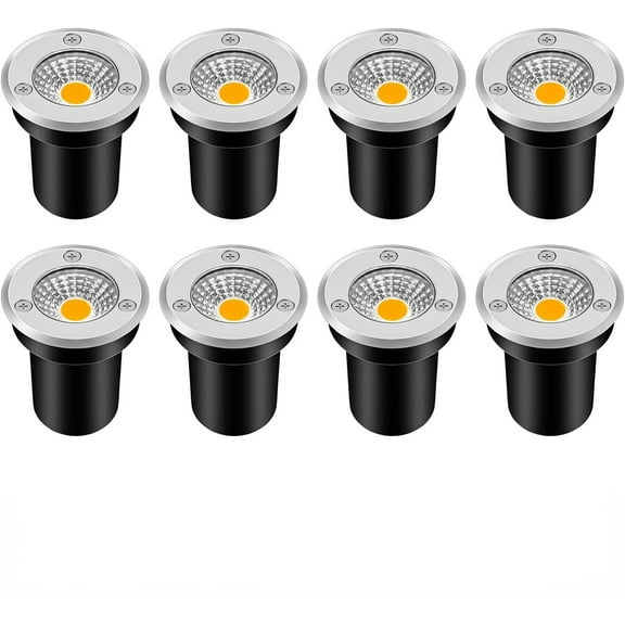 Low Voltage Landscape Lights LED Well Lights 3W 12V-24V in Ground Light IP67 Waterproof Outdoor Low Voltage Landscape Lighting for Floor Driveway Deck Step Garden (8 Pack Warm White)