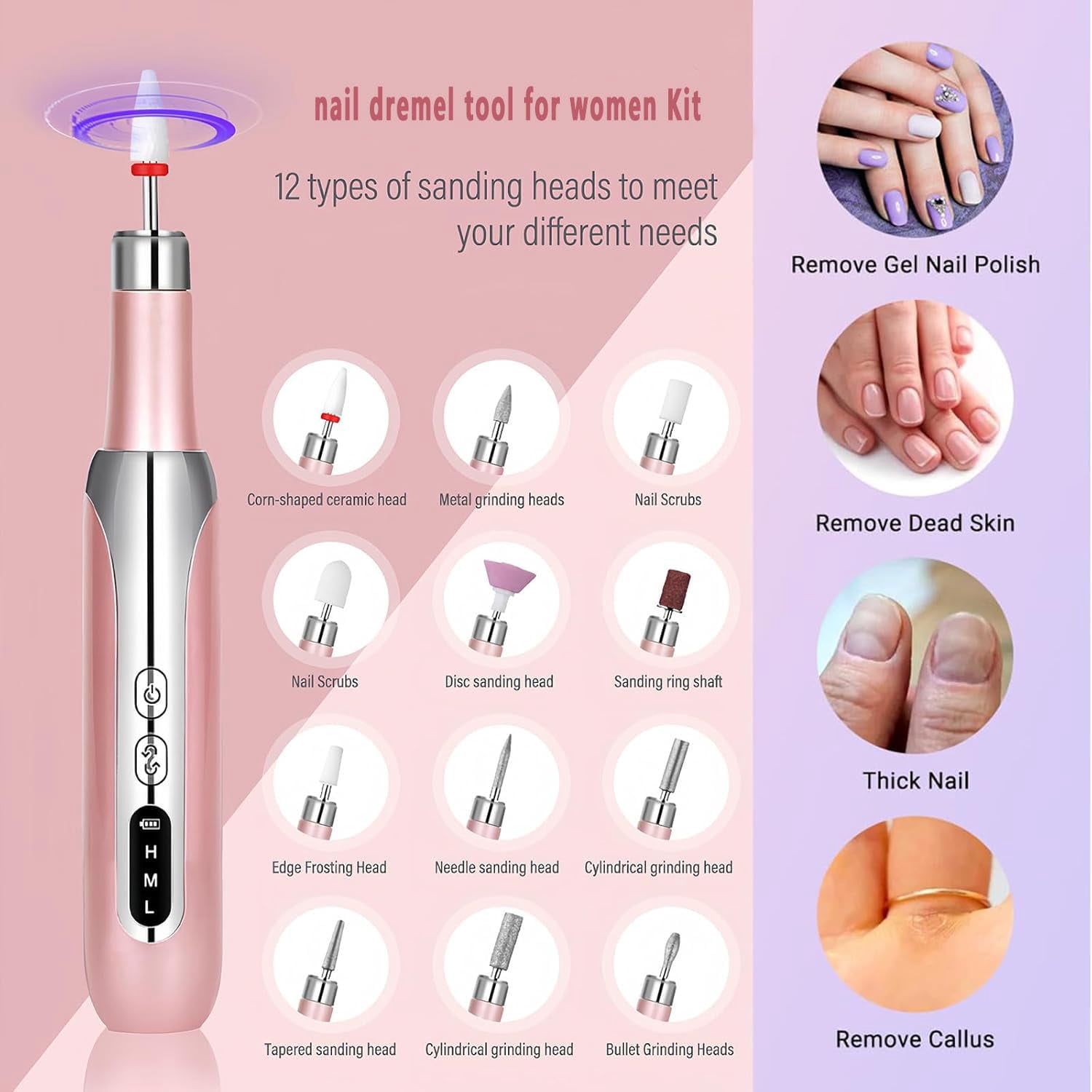 Professional Cordless Nail Drill Kit: 3-Speed Adjustable, Ultra-Quiet Electric Manicure Tool with 12 Bits & 31 Bands for Salon/Home Nail Art, Rechargeable & Portable