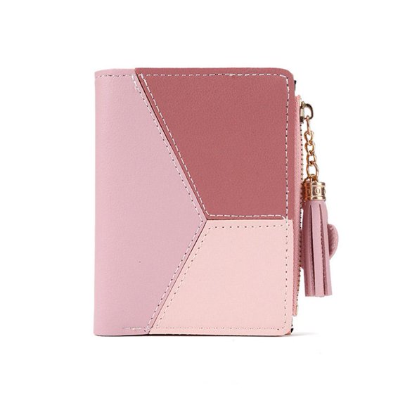 OADUKQ Compact Wallets for Women, Pu Leather Mini Wallet with Tassel, Daily Commute and Quick Errands, Pink, 4.72 X 3.54 in