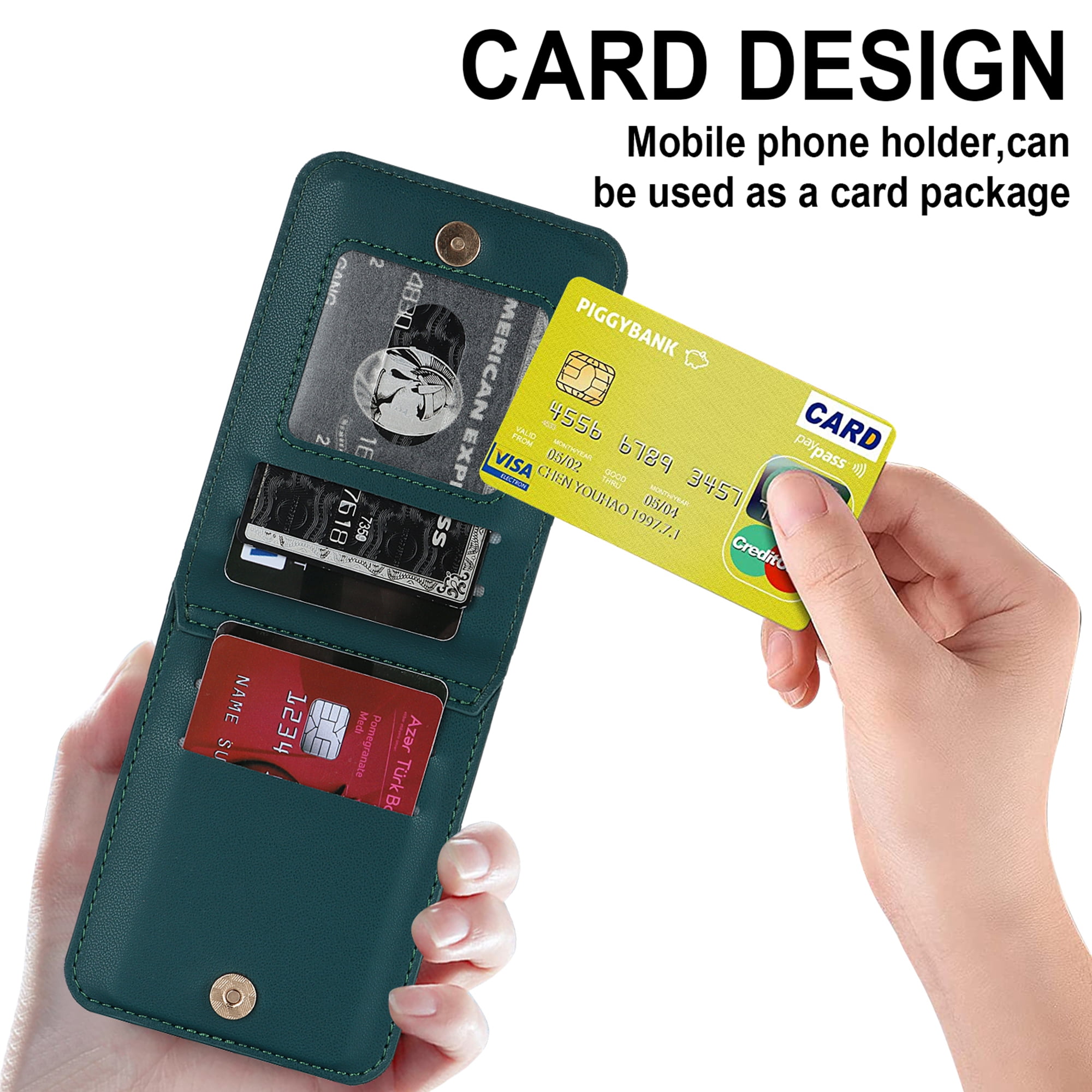 Decase for Samsung Galaxy Z Flip 5 Luxury Zipper Wallet Phone Case, Multi-Function Kickstand Card Holder Adjustable Fashion Flip Cover Case with Crossbody Strap for Samsung Z Flip 5 5G,Darkgreen