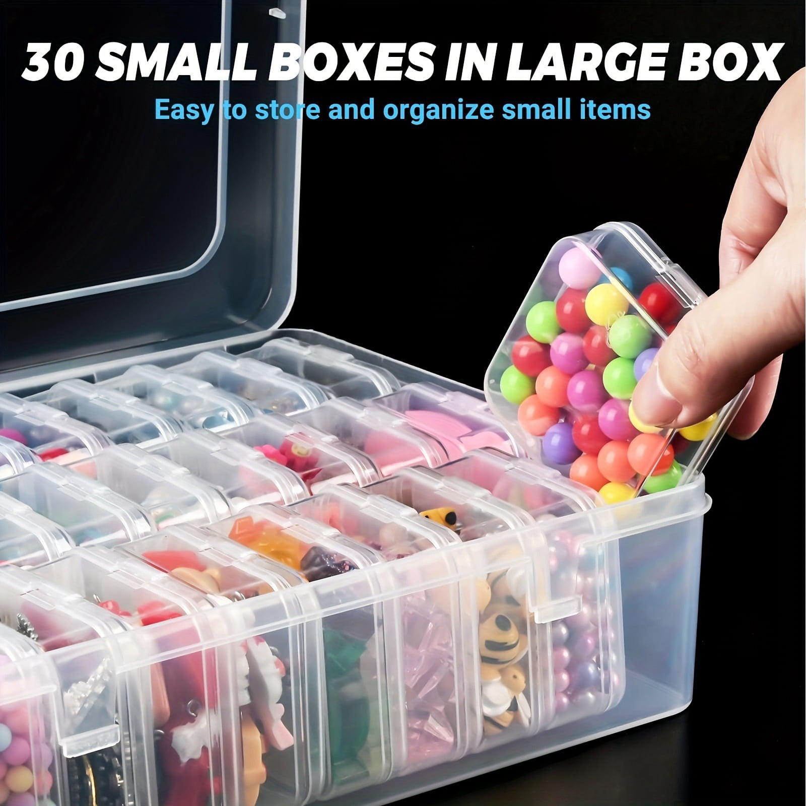 30 Grids Clear Plastic Organizer Storage Box Container For Beads Art DIY Crafts Jewelry Label Stickers Storage