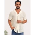 thumbnail image 4 of DARING DIVA Men's Hawaiian Camp Collar Button Down Short Sleeve Textured Shirts M Beige, 4 of 7