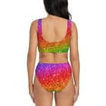 thumbnail image 3 of Wukai Colorful Glitter Women's Bikini Set Two Piece,wimsuit High Waisted V Neck Twist Front Adjustable Spaghetti Straps Bathing Suit-XX-Large, 3 of 7