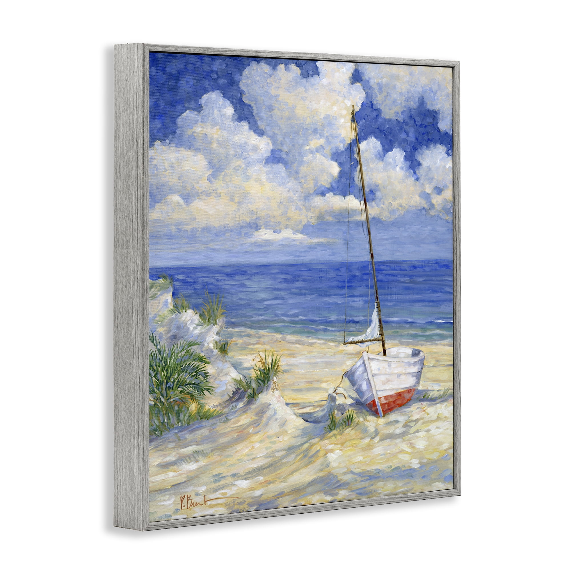 Stupell Industries Costa Del Sol View Transportation Painting Gray Framed Art Print Wall Art, 16 x 20